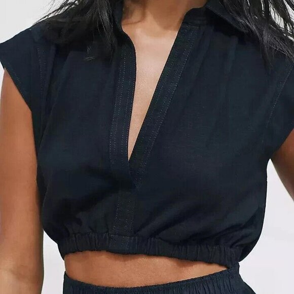 By Anthropologie Short-Sleeve Cutout Mini Dress Solid Black Resort XL NEW 274109 - Picture 3 of 8